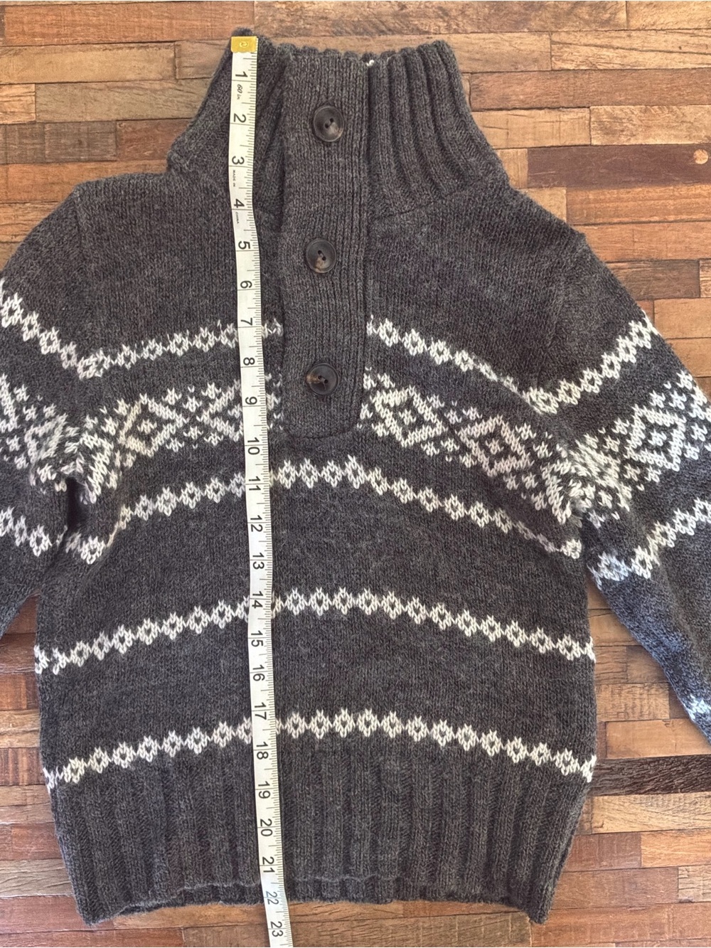 H&M Dark Gray Fair Isle Zip-Neck Knit Sweater - Picture 5 of 8